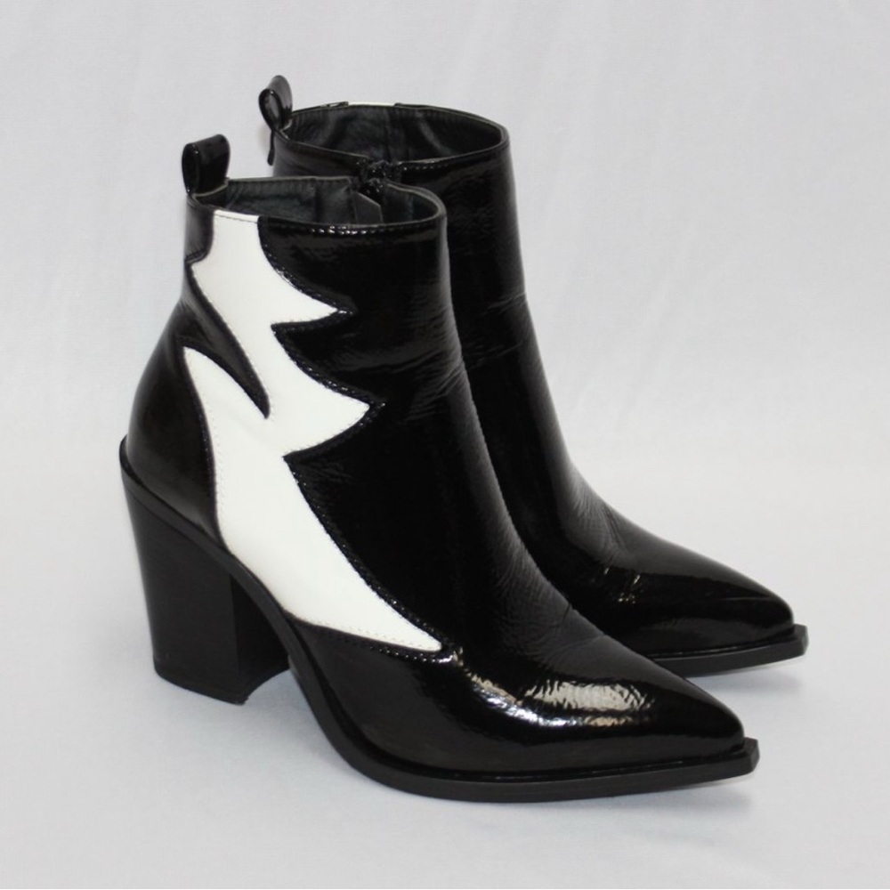 RARE Jeeini of Paris Black and White Patent Leather Heel Ankles Boots 8.5 - Picture 8 of 11
